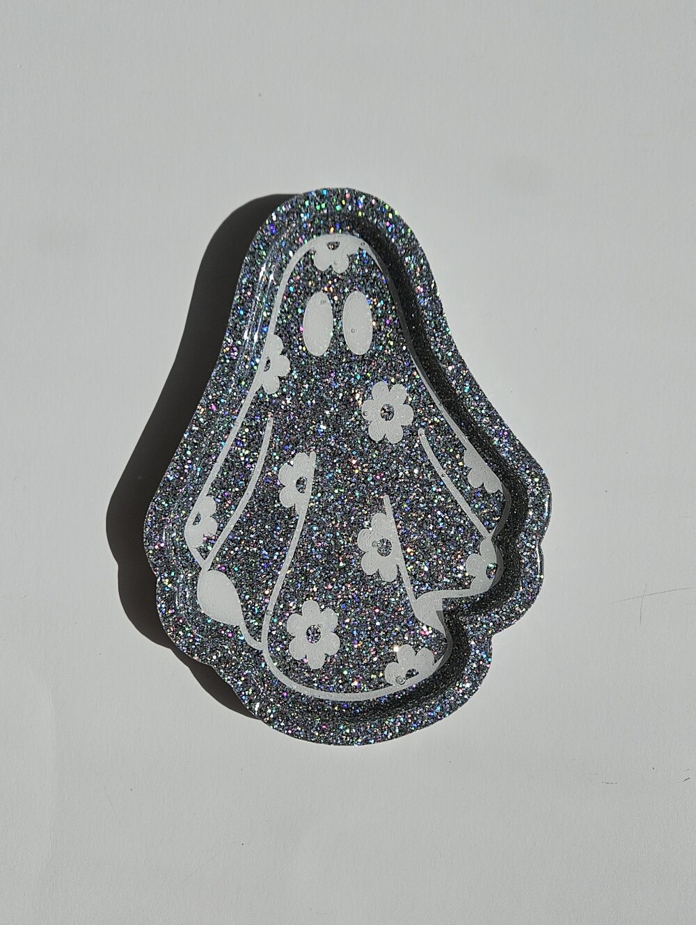 Handmade Holograohic Silver Glitter Ghost Resin Tray